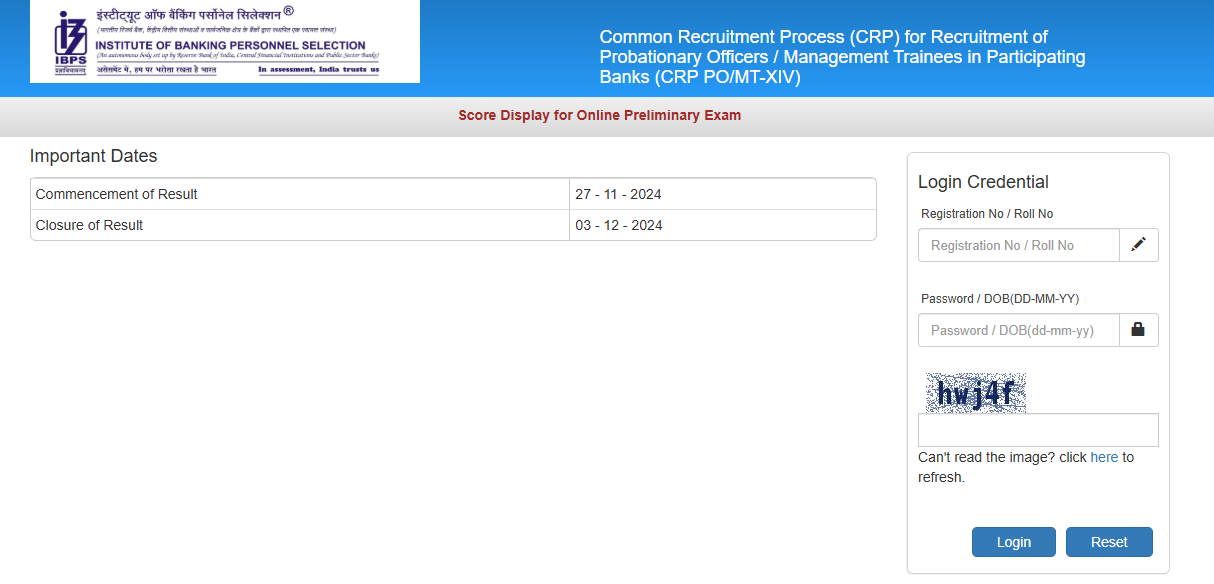 IBPS PO Result Score Card 2024