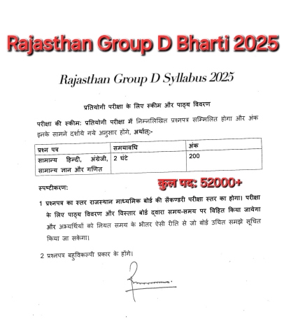 Rajasthan Group D Bharti 2025