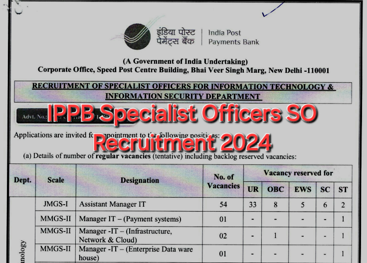 IPPB Specialist Officers SO Recruitment 2024