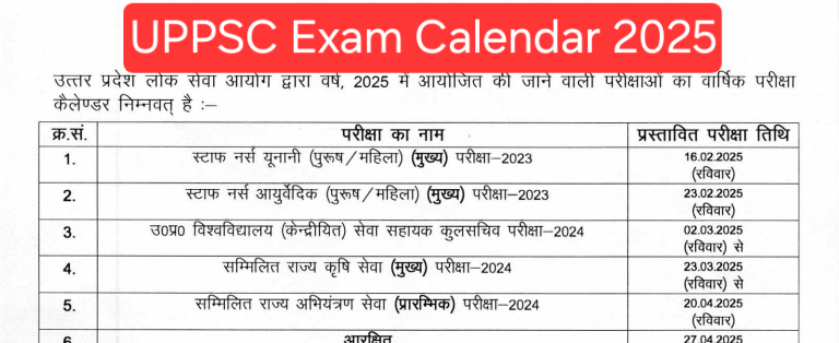 UPPSC Exam Calendar 2025