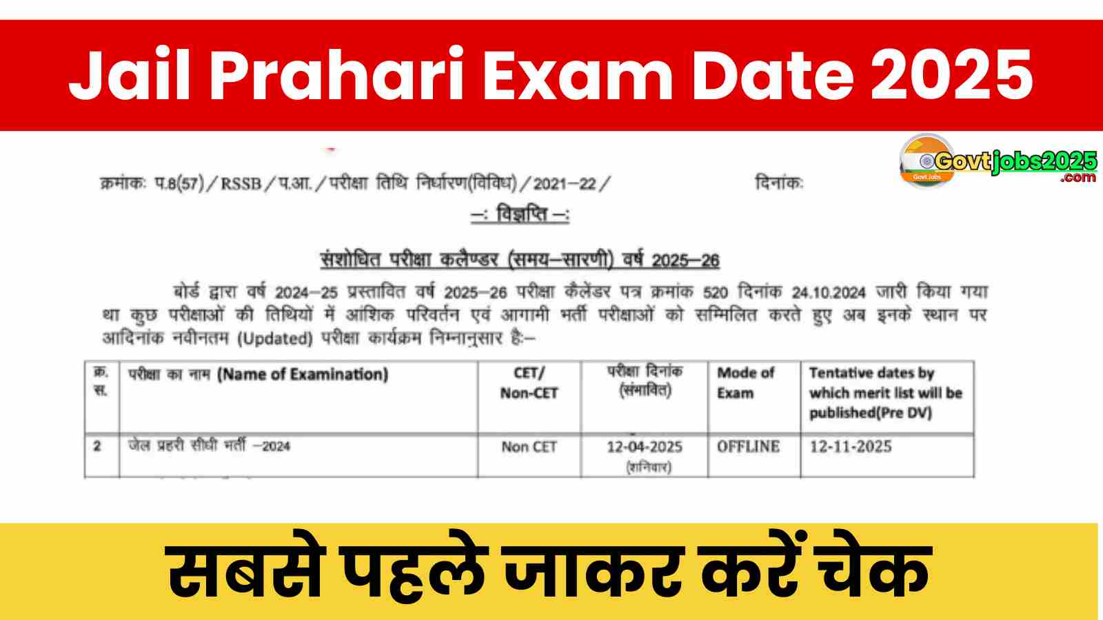 Jail Prahari Exam Date 2025