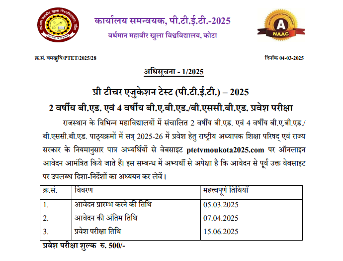Rajasthan PTET 2025